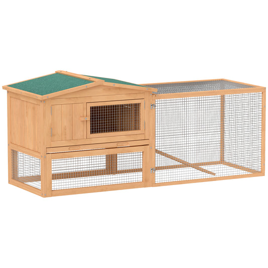 Pawhut Wooden Rabbit Hutch Guinea Pig hutch House 2 Tier with Rabbit Run for Outdoor Garden Backyard, Natural