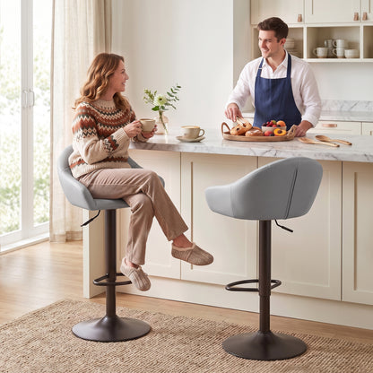 HOMCOM Bar Stools Adjustable Heights Breakfast Bar Stools Backrest Armrests Set of 2 with Rubber Ring Metal Base, Grey