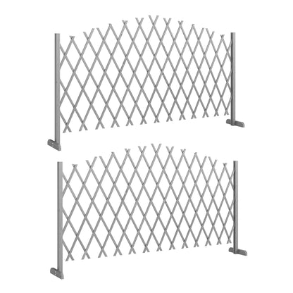 Outsunny 2 Pack Expanding Fence Panels, Wooden Freestanding Garden Fence with Stable Feet, 180 x 30 x 103cm, Dark Grey