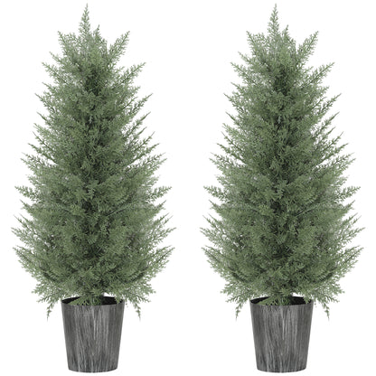HOMCOM 90cm Artificial Cypress Trees Set of 2, UV Resistant Artificial Plants with Decorative Pot, Fake Plants for Indoor Outdoor Decor, Green--ChewyGames-ChewyGames