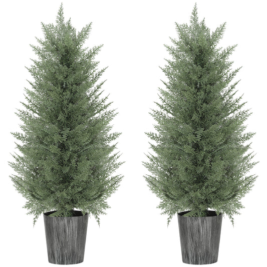 HOMCOM 90cm Artificial Cypress Trees Set of 2, UV Resistant Artificial Plants with Decorative Pot, Fake Plants for Indoor Outdoor Decor, Green--ChewyGames-ChewyGames