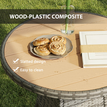 Outsunny 70 cm Wood-Effect Rattan Garden Table - Natural Wood Finish