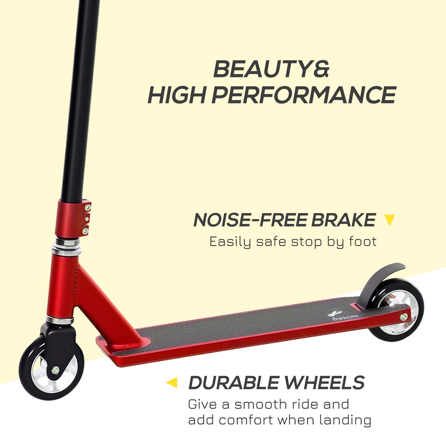 HOMCOM Stunt Scooter, 360° Entry Level Tricks Scooter w/ Lightweight Aluminium Deck and ABEC 7 Bearing, For Age 14+ Beginners, Red--ChewyGames-ChewyGames