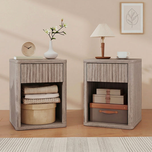 HOMCOM Modern Bedside Table Set of 2, Bedside Cabinet with Drawer and Open Shelf, Side End Table, Nightstand for Bedroom, Oak