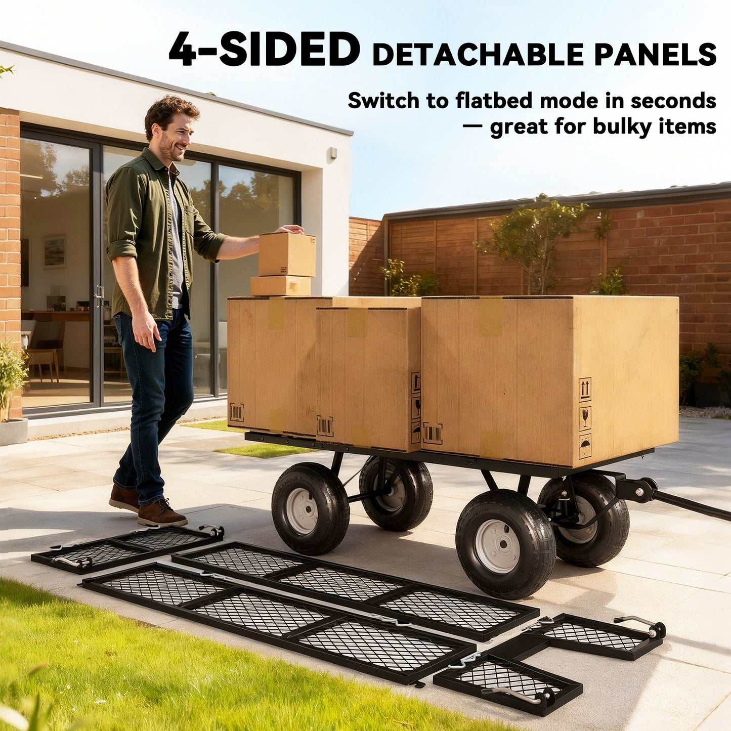 Outsunny 114L Steel Frame Garden Cart Trolley - Black