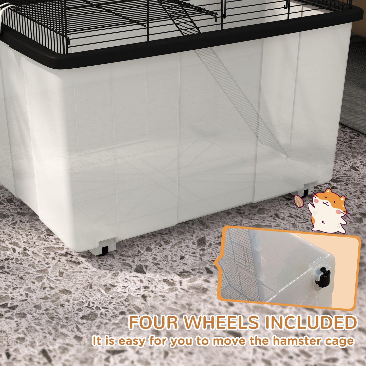 PawHut Two-Tier Gerbil Cage, Hamster Cage for Dwarf Hamster w/ Wheels, Deep Bottom, Food Dish, Water Bottle