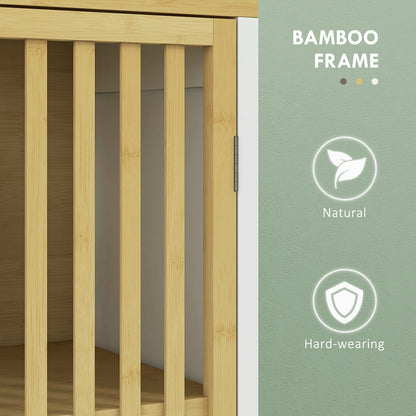 HOMCOM Bamboo-Blend Retro Cut-Out Bathroom Storage Unit, with Cupboard