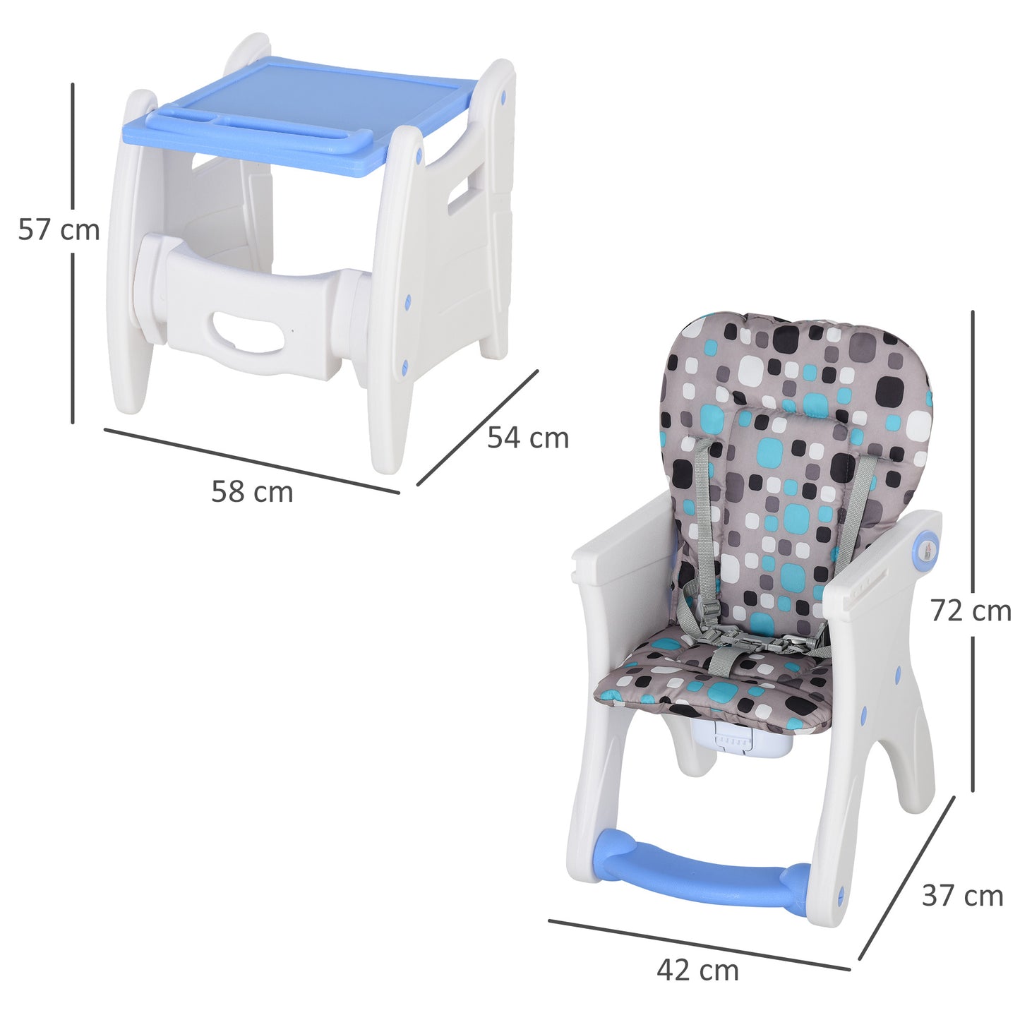 HOMCOM 2 in 1 Convertible Baby High Chair Toddler Table Chair Infant Feeding Seat Removable Food Tray Safety Harness Blue--ChewyGames-ChewyGames