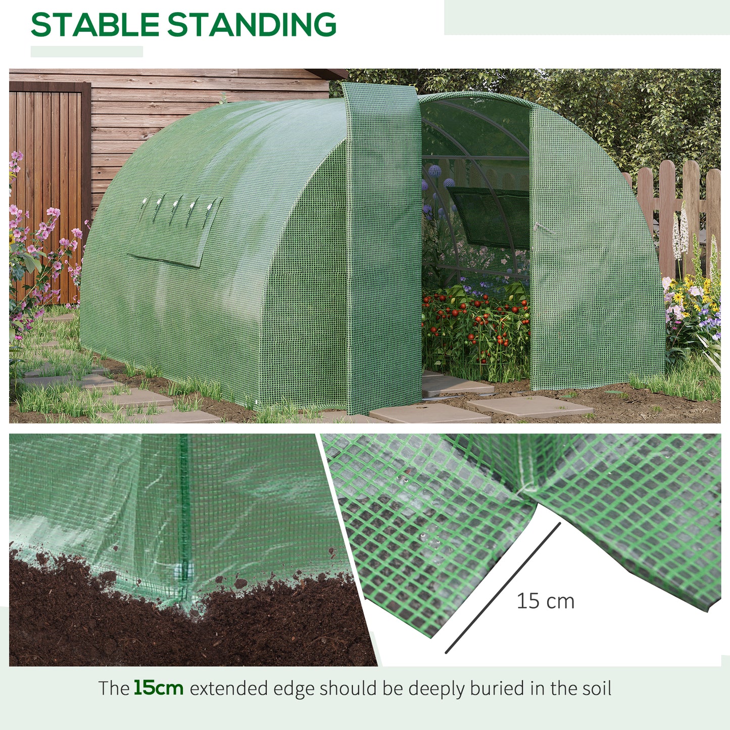 Outsunny Reinforced Walk in Polytunnel Greenhouse, 4x3x2 m--ChewyGames-ChewyGames