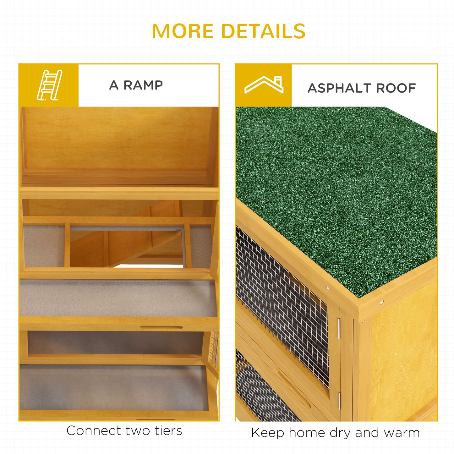 PawHut Double Decker Rabbit Hutch 2 Tier Guinea Pig House Pet Cage Outdoor with Sliding-out Tray, 97 x 44 x 91cm, Yellow