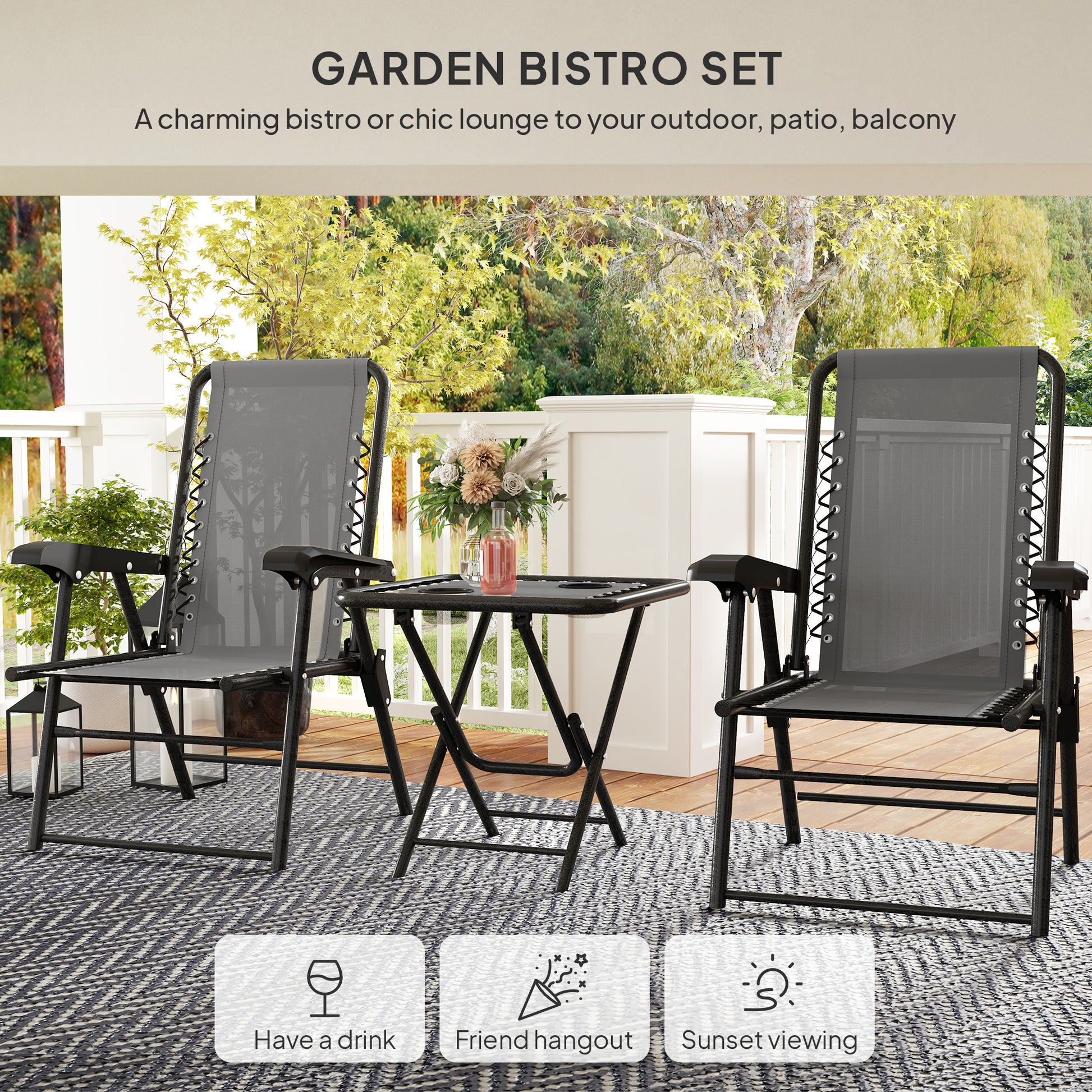 Outsunny Three-Piece Garden Table and Chair Set - Dark Grey--ChewyGames-ChewyGames