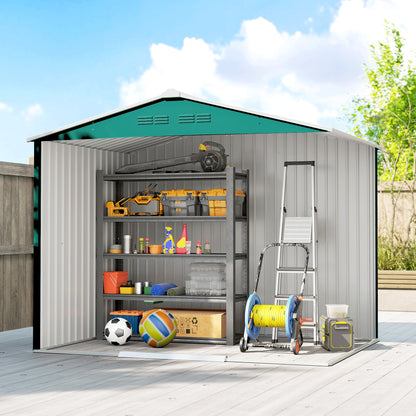 Outsunny 8 x 6ft Galvanised Steel Shed, with Double Door - Green