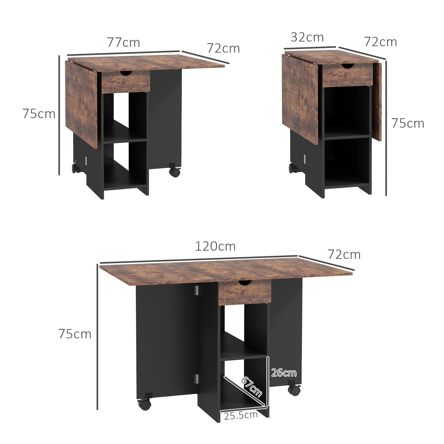 HOMCOM Folding Dining Table, Drop Leaf Table for Small Spaces, Foldable Table with Drawer and Storage Shelves for Kitchen, Dining Room, Rustic Brown--ChewyGames-ChewyGames
