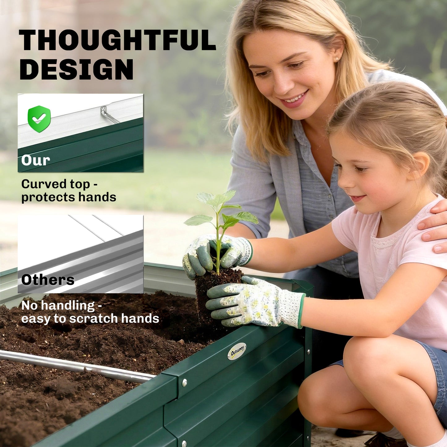 Outsunny Raised Beds for Garden, Galvanized Outdoor Planters, for Herbs and Vegetables, Use for Patio, Backyard, Balcony, Green
