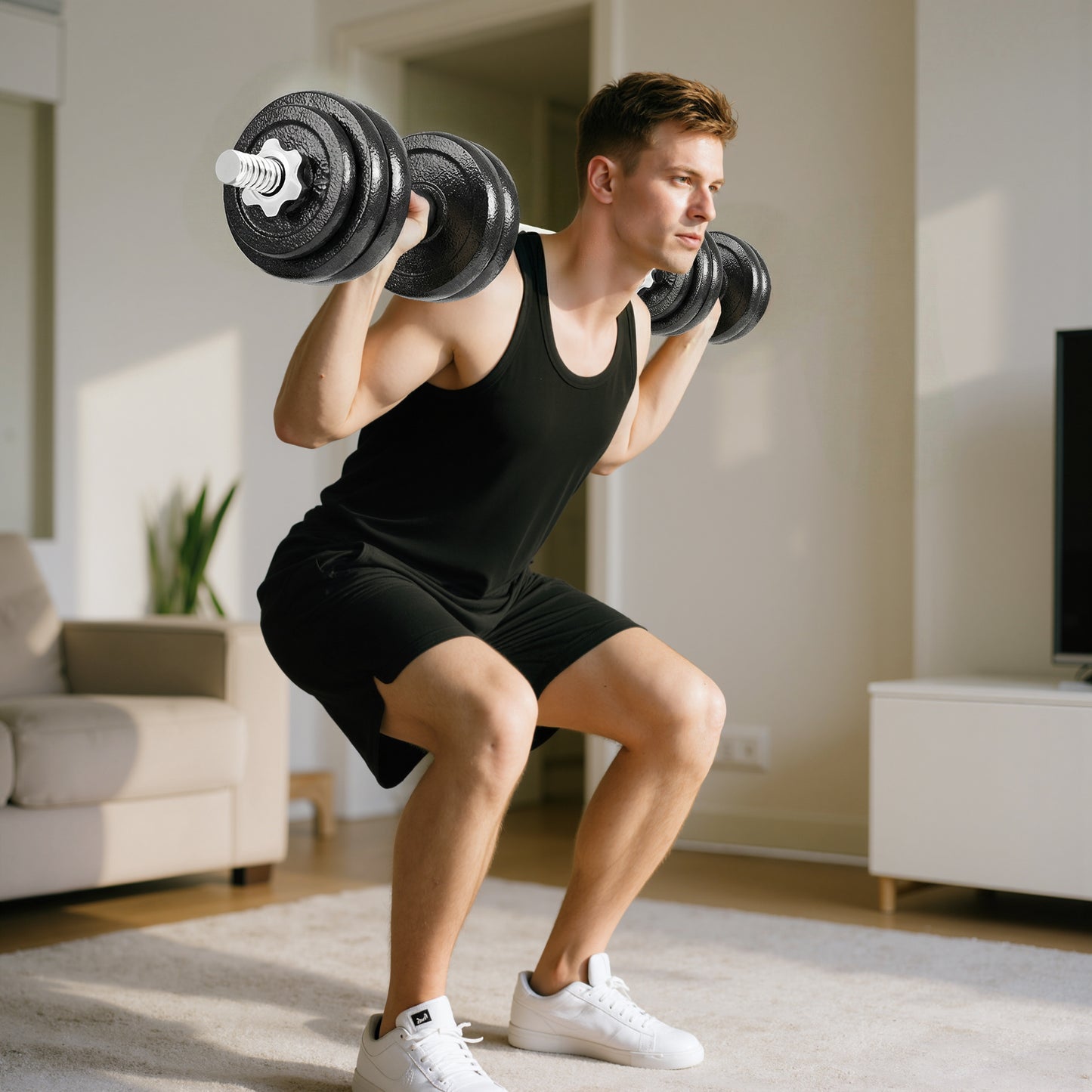 SPORTNOW 2-in-1 Adjustable Dumbbells Set, 30kg Cast Iron Weights Dumbbells Set with Non-Slip Grip for Strength Training, Weight Lifting, Bodybuilding, Home Gym Workout Equipment for Men & Women