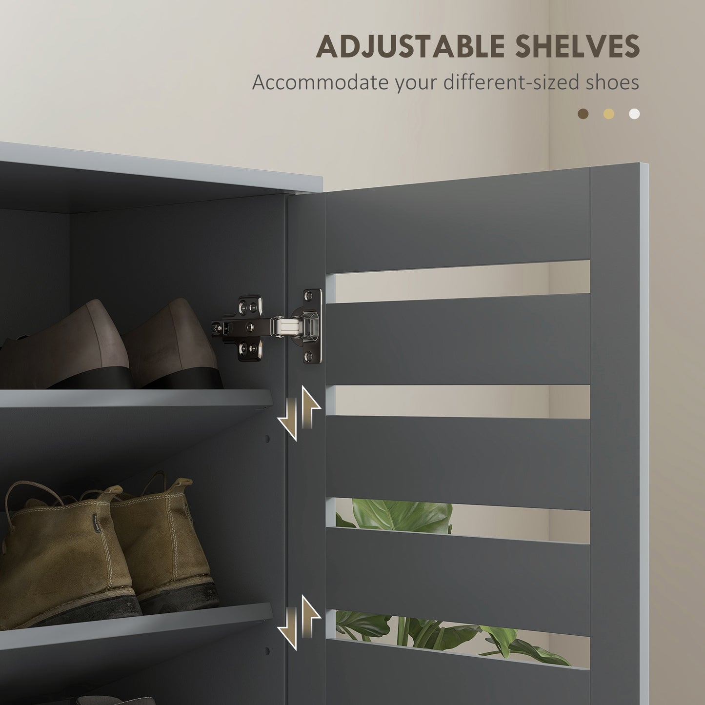 HOMCOM Narrow Shoe Cabinet for Entryway, 5-Tier Slim Shoe Storage Cabinet with 2 Slatted Doors and Adjustable Shelves Grey