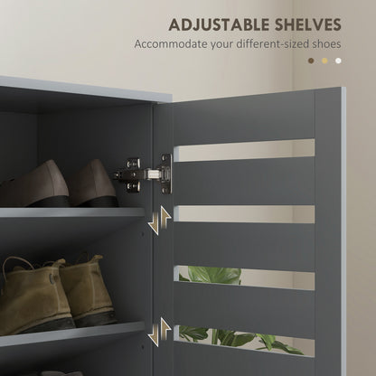 HOMCOM Narrow Shoe Cabinet for Entryway, 5-Tier Slim Shoe Storage Cabinet with 2 Slatted Doors and Adjustable Shelves Grey
