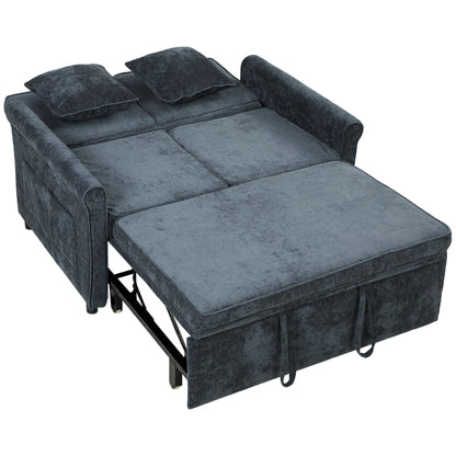 HOMCOM 2 Seater Sofa Bed 3-in-1 Convertible Chenille Pull Out Sleeper Sofa with 5-Position Adjustable Backrest, Dark Blue