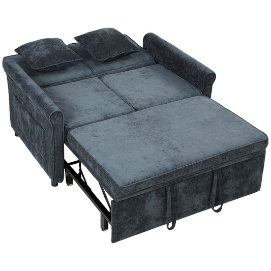 HOMCOM 2 Seater Sofa Bed 3-in-1 Convertible Chenille Pull Out Sleeper Sofa with 5-Position Adjustable Backrest, Dark Blue