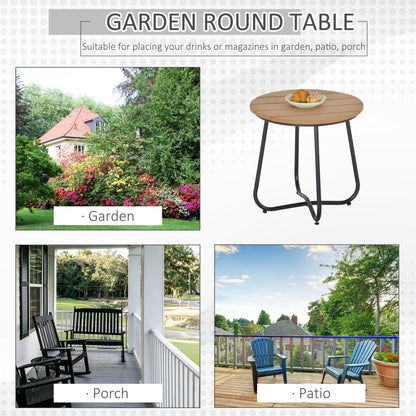 Outsunny Round Outdoor Side Table Adjustable Leg Pads Garden Table 49 x 49 x 48 cm Natural Wood & Black