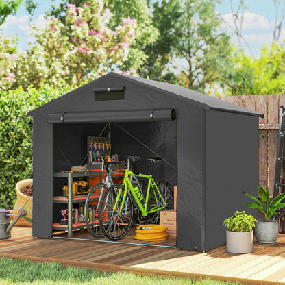 Outsunny 8 x 6 ft Outdoor Garden Storage Shed, Waterproof Bike Tent with Roll-Up Zipper Door