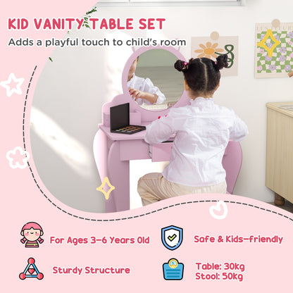 ZONEKIZ Kids Vanity Table with Mirror, Stool, Drawer, Storage Boxes, Cat Design, for Ages 3-6 Years - Pink--ChewyGames-ChewyGames