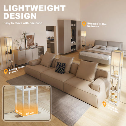 HOMCOM 3-Tier Floor Lamp with Shelves and Storage, Modern Corner Standing Lamp with Lampshade, Reading Light with Foot Switch for Living Room, Bedroom, Home Office, Bulb not Included, White