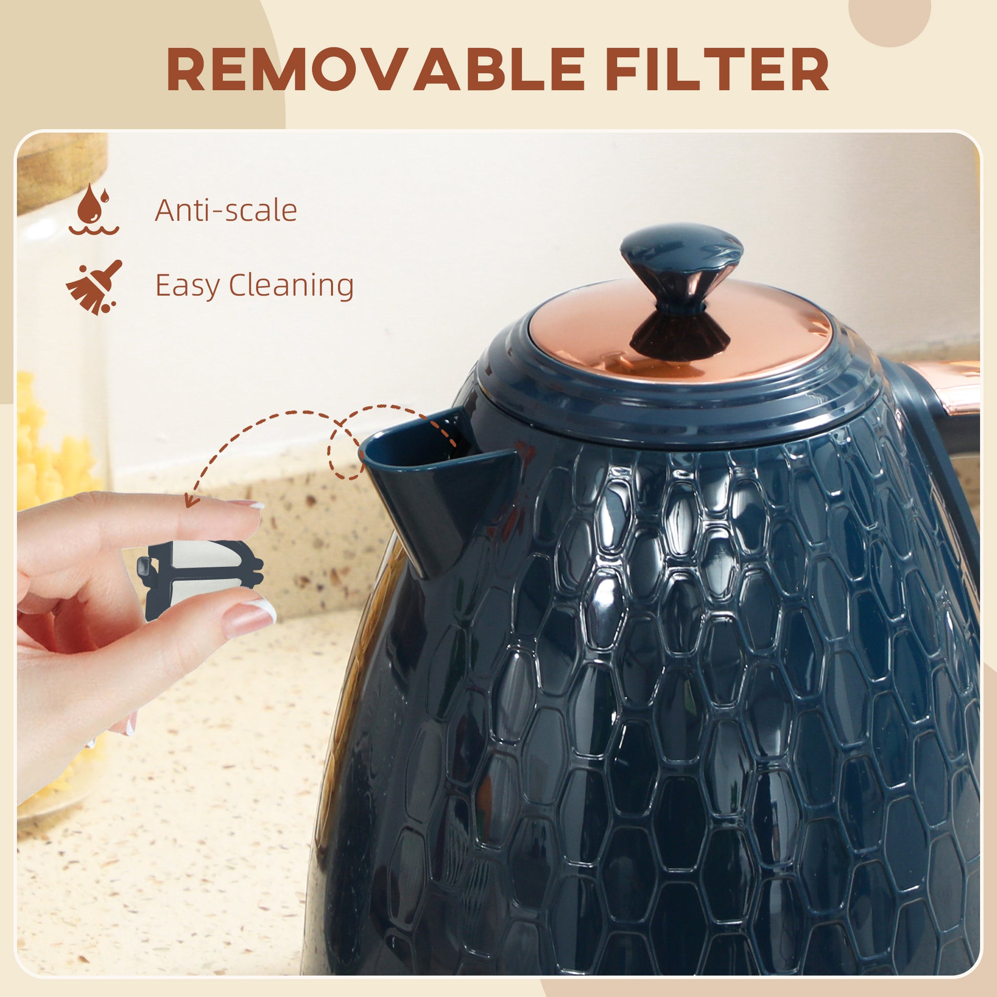 HOMCOM 3000W Rapid Boil Honeycomb Kettle - Dark Blue--ChewyGames-ChewyGames