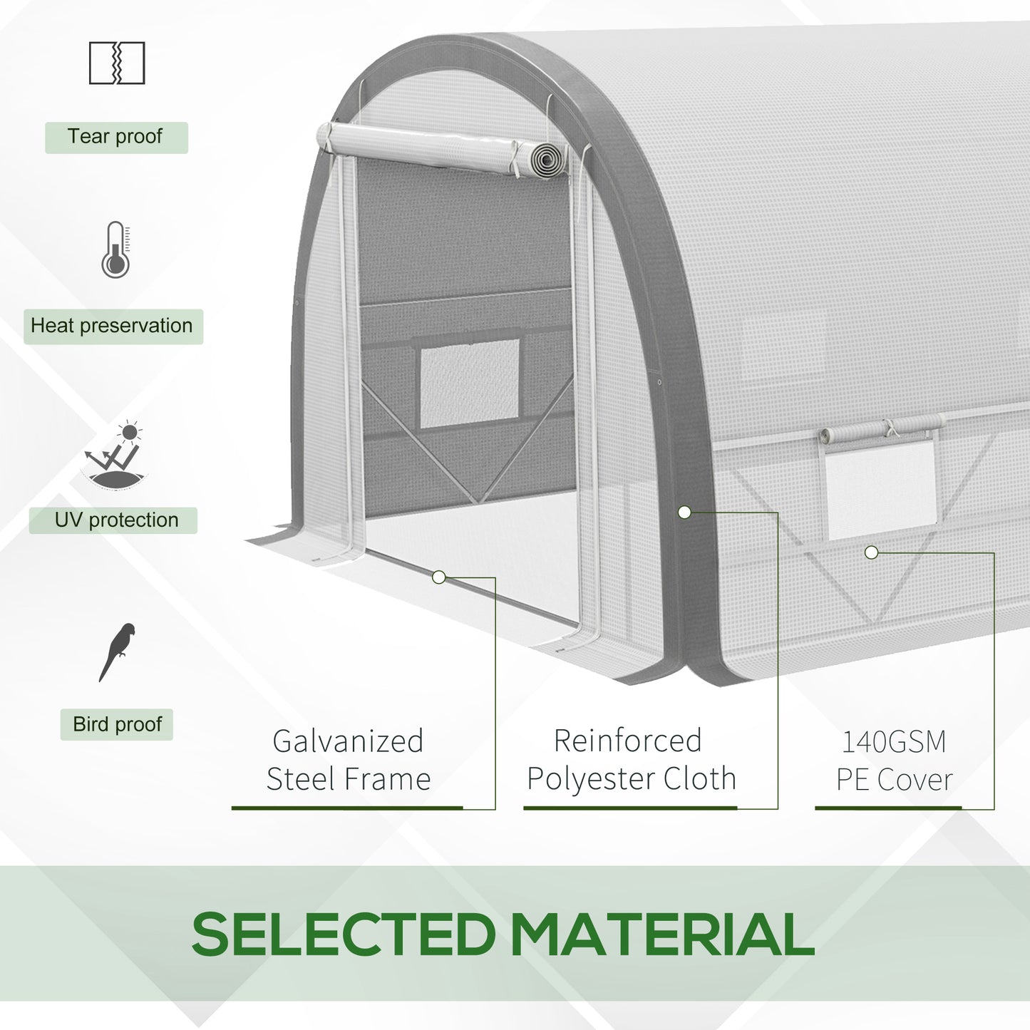 Outsunny 6x3m Polytunnel Greenhouse for Seedlings & Plants Upgraded Structure Mesh Door Windows, White
