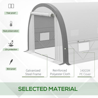 Outsunny 6x3m Polytunnel Greenhouse for Seedlings & Plants Upgraded Structure Mesh Door Windows, White