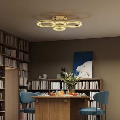 HOMCOM LED Ceiling Light, Modern Dimmable 4 Rings Ceiling Lamp with Wall Switch, 40W 4350lm Flush Mount Ceiling Light with 3500K/4500K/6000K Colour Temperatures for Living Room, Bedroom, Gold Tone