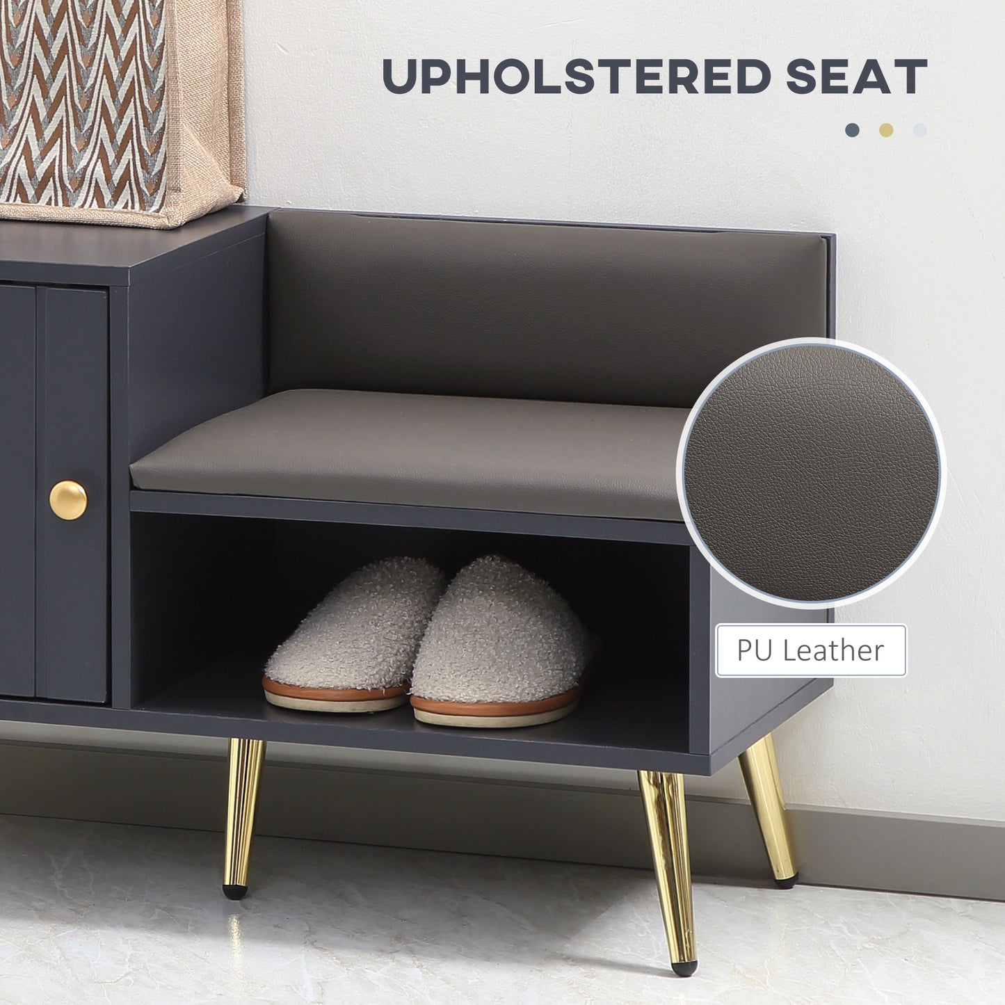 HOMCOM Shoe Storage Unit, with Padded Seat - Grey