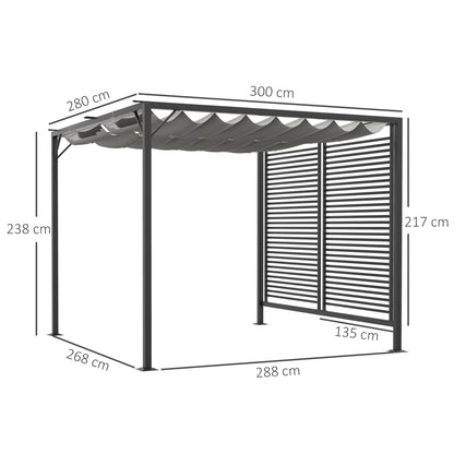 Outsunny 3 x 2.8m Metal Pergola, with Retractable Fabric Roof - Grey
