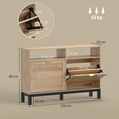 HOMCOM Shoe Cabinet with 2 Flip Drawers, Narrow Shoe Storage Top for Entryway Hallway, Walnut Brown
