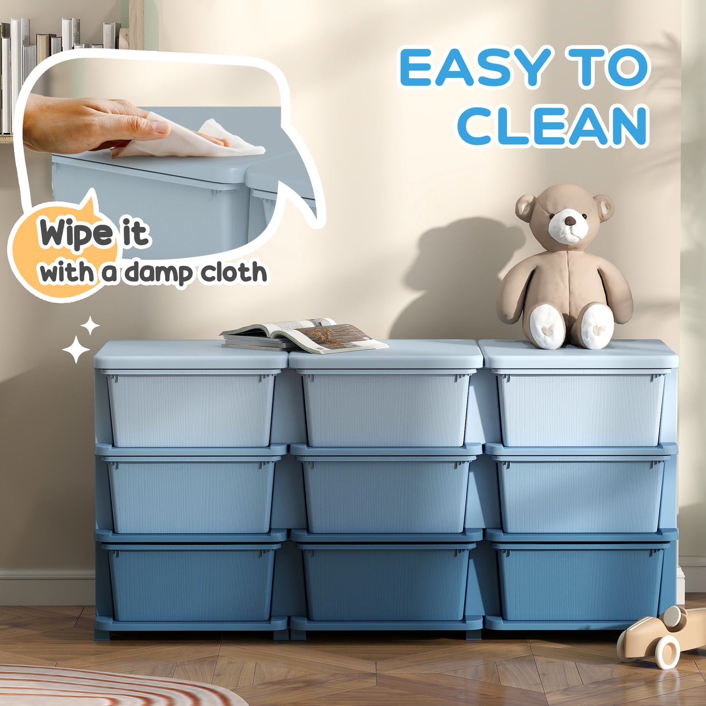 HOMCOM Kids Storage Unit, with Nine Drawers - Blue