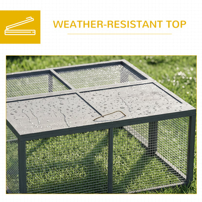 PawHut Wooden Folding Rabbit Hutch, for 2-3 Rabbits - Grey