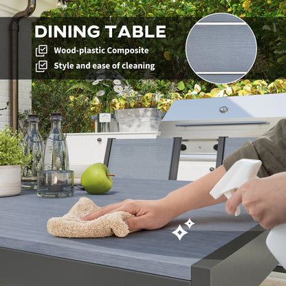 Outsunny Seven-Piece Garden Dining Set, with Plastic Wood-Top Table - Grey