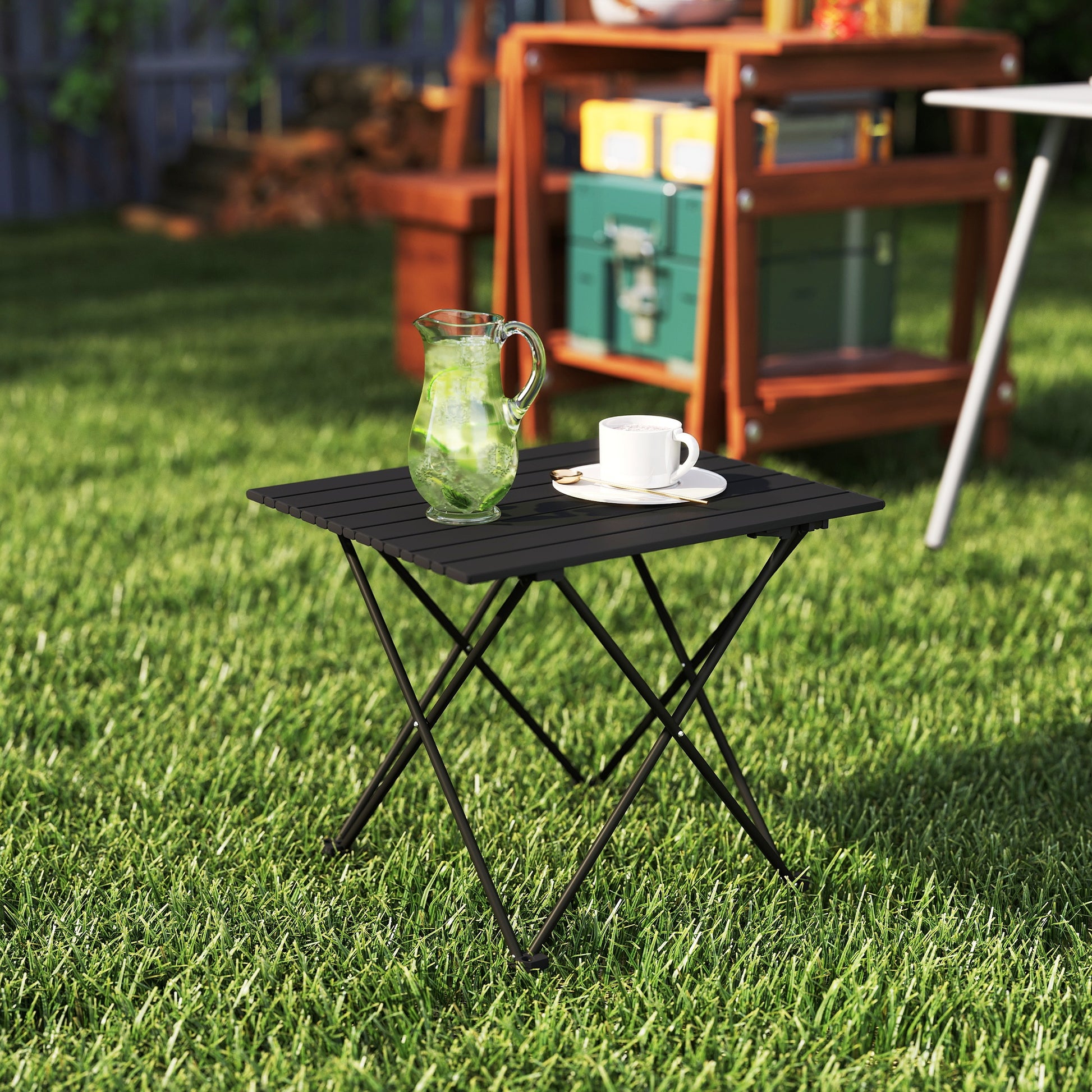Outsunny Folding Camping Table, Lightweight Metal Picnic Table with Carry Bag, Foldable Table for Outdoor Camping, Picnic, Hiking, BBQ, Fishing, Black--ChewyGames-ChewyGames