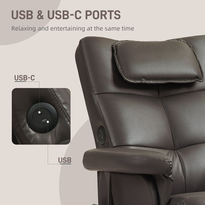 HOMCOM Faux Leather Massage Recliner Chair, with Storage Ottoman - Brown