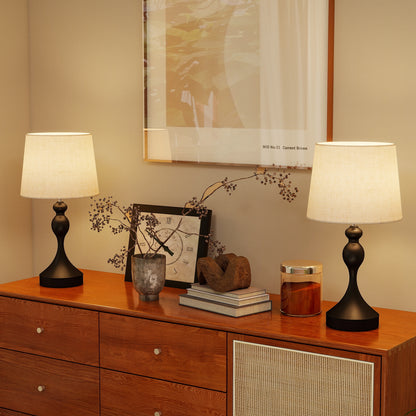 HOMCOM Set of Two Three-Colour Lamps, with USB Ports - Black/Beige