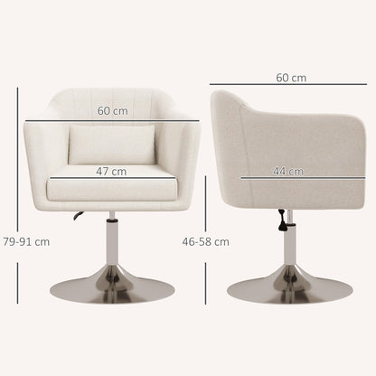 HOMCOM Modern Accent Chair with Swivel Base, Height Adjustable Arm Chair with Pillow for Living Room, Bedroom, Cream White