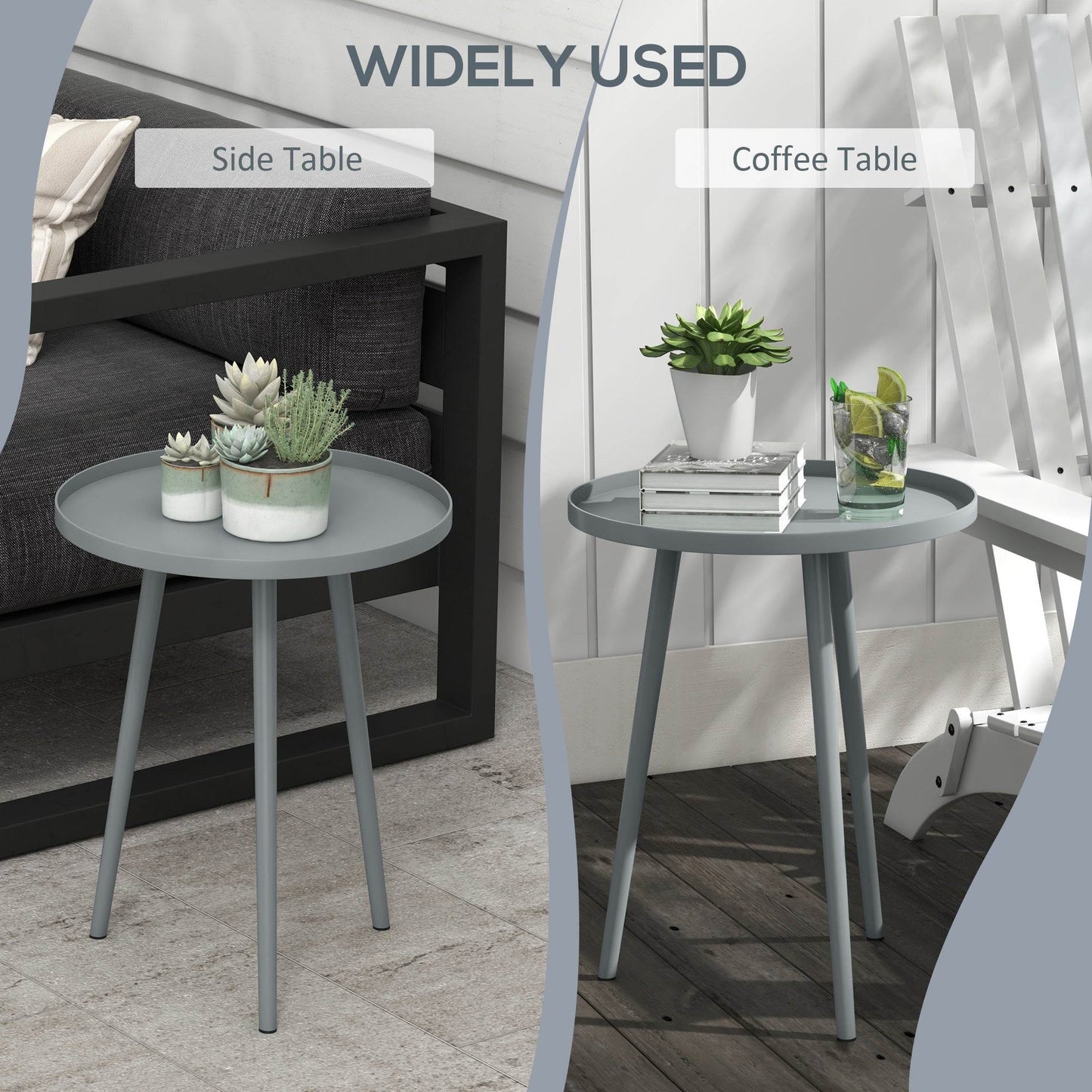 Outsunny Round Garden Coffee Table, Outdoor Side Table with Rounded Steel Edge, Ø40 x 50H cm, Grey