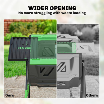 Outsunny Garden Compost Bin, 200L Dual Chamber Tumbling Composter with Adjustable Vents, BPA Free Compost Tumbler, Green