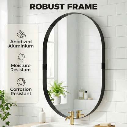 HOMCOM Wall Mirror, Bathroom Mirror with Elevated Aluminium Alloy Frame, 60 x 90 cm, Black