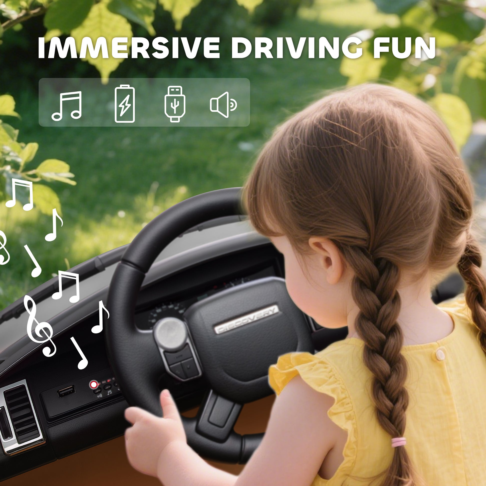 AIYAPLAY Land Rover Discovery Licensed 12V Kids Electric Car with Remote, 4 Wheel Suspension, Slow Start, Lights, Music, Khaki-Electric Riding Vehicles-ChewyGames-ChewyGames