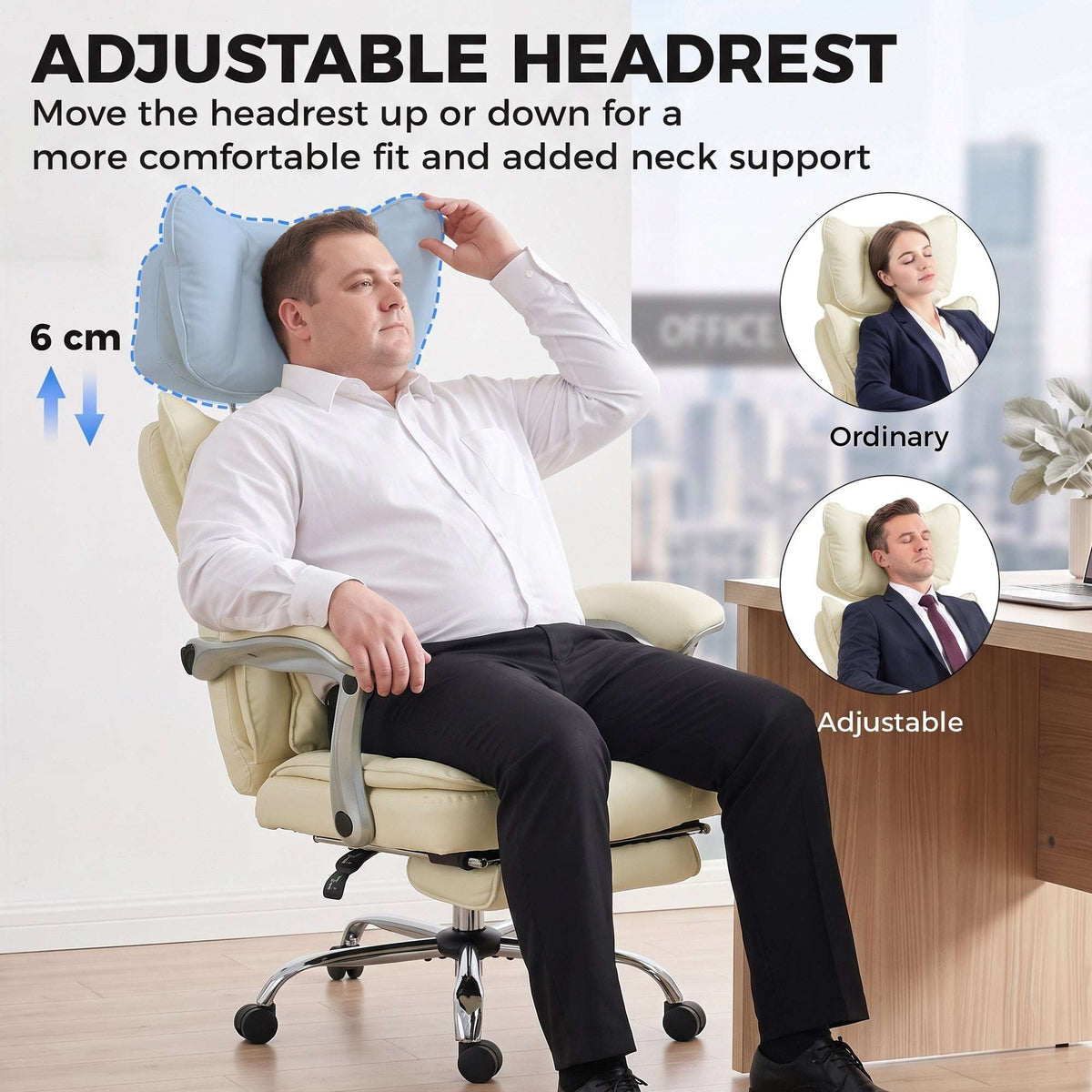 HOMCOM Executive Office Chair, PU Big and Tall Office Chair 180 kg with Wide Seat, Reclining, Lumbar Support, Beige