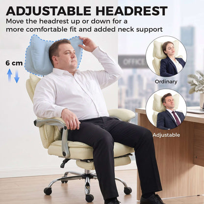 HOMCOM Executive Office Chair, PU Big and Tall Office Chair 180 kg with Wide Seat, Reclining, Lumbar Support, Beige