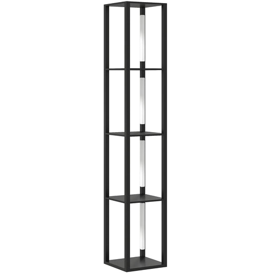HOMCOM LED Floor Lamp with Shelves, Modern Dimmable Standing Lamp with 3 Brightness Levels and Foot Switch for Living Room, Bedroom, Office, Black