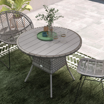 Outsunny 90 cm Wood-Effect Rattan Garden Table - Grey