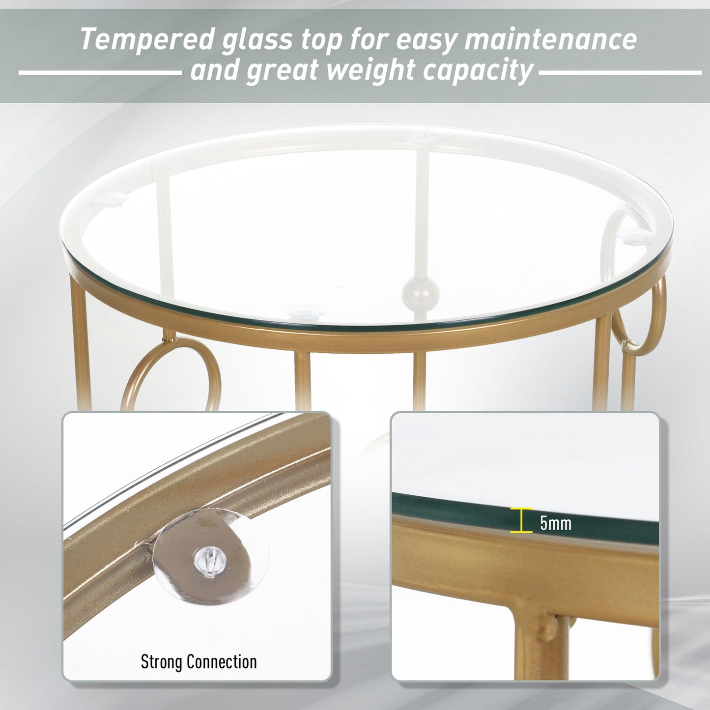 HOMCOM Nesting Round Coffee Table Set of 2 - Gold Tone